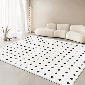 Modern minimalist white cashmere-like rug with black diamond pattern for living rooms