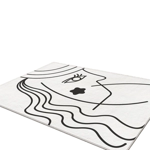 Modern minimalist faux cashmere rug with black abstract face line art on white