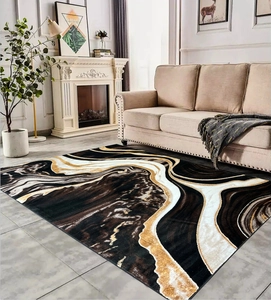Detail of modern marble texture carpet with fluid abstract patterns in a living room