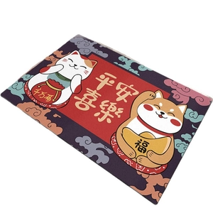 Traditional Chinese style diatom mud bathroom mat featuring lucky cat and shiba inu design