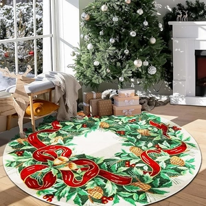 Christmas wreath patterned round area rug for festive living room and bedroom decor