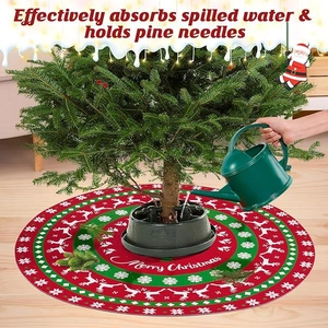 Absorbent Christmas tree skirt with reindeer and snowflake patterns for holiday decor