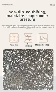 Detailed view of high-density gray bedroom carpet featuring anti-slip backing texture