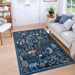Animal forest world rug with elephants and giraffes for living room floor decor