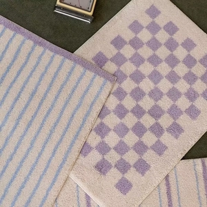 Faux Cashmere Area Rug Non-Slip Absorbent Floor Mat Korean Ins Style Checkered Striped Bedside Carpet For Home Bedroom Decor