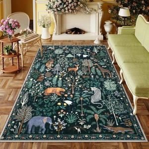Animal World Forest Theme Non-Slip Area Rug For Bedroom Living Room Polyester Crystal Velvet Imitation Cashmere Floor Mat