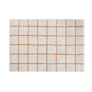 Soft faux cashmere beige rectangular area rug with a stylish orange plaid pattern for bedroom