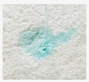 Macro detail of plush white faux cashmere rug showing superior water absorption and soft texture
