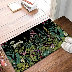 Detailed close-up of a floral diatom mud doormat with non-slip texture on wood floor