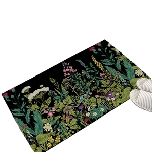Absorbent Halloween rectangular door mat with colorful floral pattern on black background