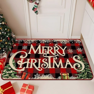 Christmas Door Mat Crystal Velvet Non-Slip Indoor Entrance Rug Merry Christmas Buffalo Plaid Reindeer Trees Gnome Holiday Home Decor Floor Mat