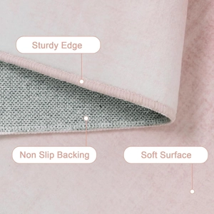 Modern pink abstract rug with non-slip backing, sturdy edges and soft surface texture