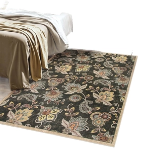 European luxury rectangular rug with floral paisley pattern in dark grey for living room