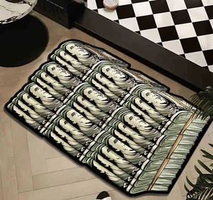 Dettaglio del motivo creativo con banconote in dollari su un tappetino morbido antiscivolo