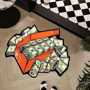 Dettaglio del tappeto a forma di scatola di scarpe con banconote da 100 dollari