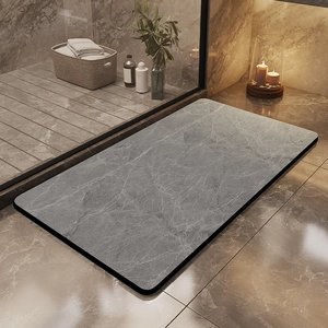Modern grey marble pattern diatomaceous mud bathroom mat with anti-slip texture