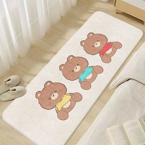 Rectangular faux cashmere rug with cute cartoon bears on a minimalist cream background