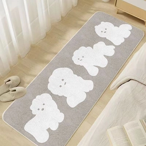 Rectangular gray faux cashmere rug with cute white cartoon dog patterns for cozy bedrooms