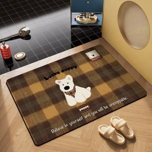 Cute brown cartoon puppy absorbent diatom mud bath mat with lucky puppy text design