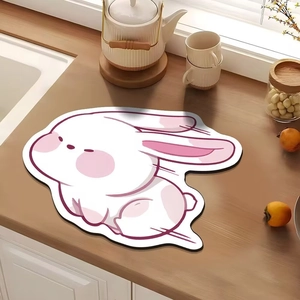 Cute white rabbit diatomaceous earth absorbent mat for bathroom and entryway