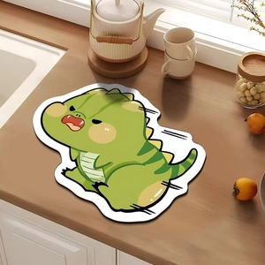 Cute green dinosaur diatom mud absorbent mat for bathroom and kitchen countertop use