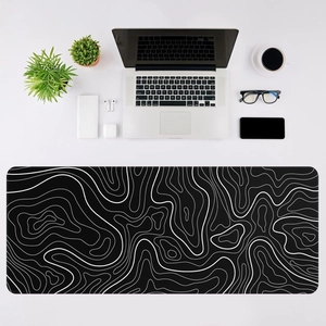 Large black topographic mouse pad with white contour lines for office and gaming desk