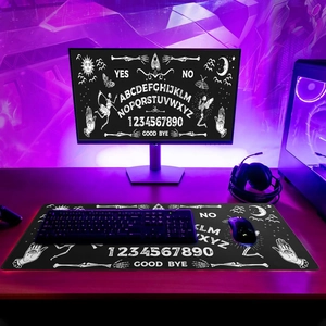Extra large Ouija board desk mat with mystic alphabet and moon design for gaming setup