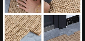 Macro detail of natural sisal weave texture and DIY cuttable edge of the balcony carpet