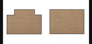 Detail showing regular rectangular and custom shaped sisal-style woven carpet mats