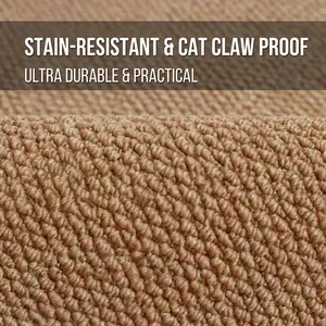 Thickened sisal-style carpet in camel with high-density loop pile for cat scratch resistance