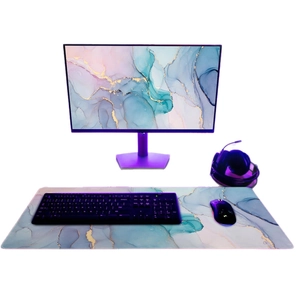 Large thickened mouse pad with blue green marble texture and durable stitched edges