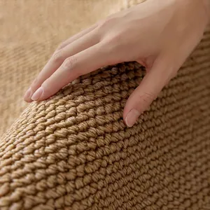 Minimalist hazelnut sisal area rug with 3D spiral texture and non-slip backing