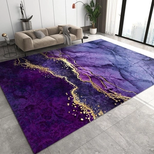 Tapis moderne texture marbre violet et or pour la décoration du salon élégant