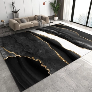 Tapis moderne texture marbre noir blanc et doré pour décoration de salon de luxe
