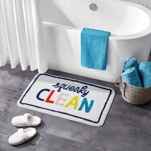 Absorbent cartoon squeaky clean non-slip bath mat with colorful flocking letters for bathroom