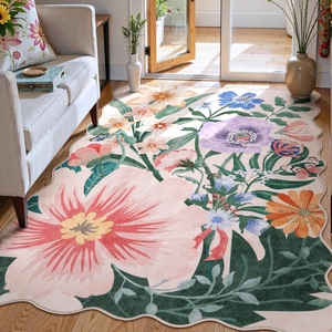 Tapis Moderne Imprimé Floral Bords Festonnés Faux Cachemire Tapis de Sol Bohême Oeil du Diable Abstrait Décoratif pour Salon Chambre