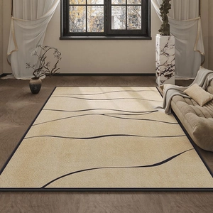 Gros plan détaillé d'un tapis crème minimaliste avec des lignes noires abstraites