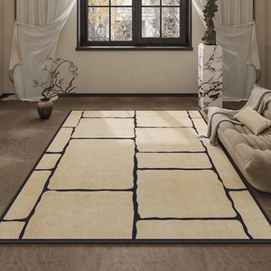 Tapis en faux cachemire style japonais minimaliste avec lignes géométriques noires