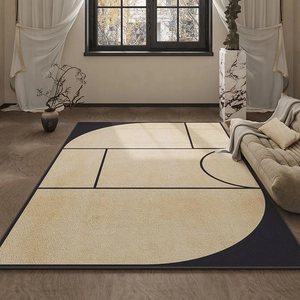 Tapis géométrique moderne minimaliste beige et bleu marine avec texture en velours bouclé