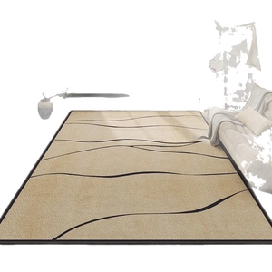 Tapis japonais minimaliste couleur chameau avec motifs de vagues noires pour le salon