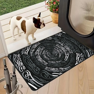 Detailed view of rectangular absorbent floor mat with 3D Arabic abstract swirl pattern