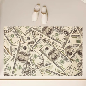 Cartoon US dollar diatom mud absorbent mat with vintage money pattern for bathroom entry
