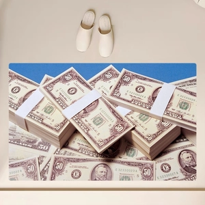 Absorbent dollar bill pattern bath mat with non-slip backing for entryway and bathroom