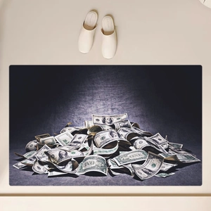 Detail of dollar pattern bath mat with absorbent texture and non-slip backing