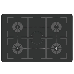Macro detail of basketball training mat with numbered footwork markers 1 to 4