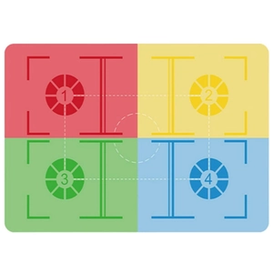 Detail of colorful basketball training mat with numbered quadrants for footwork drills