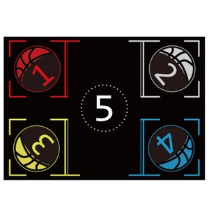 Flat vector layout of the 5-point numbered basketball footwork and agility training mat