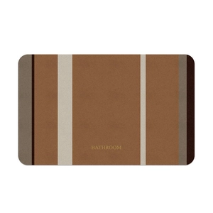 Detailed top view of rectangular non-slip bathroom mat with vertical stripes and text