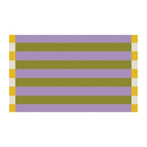 Detail of colorful striped absorbent bath mat with checkerboard edges and textile texture
