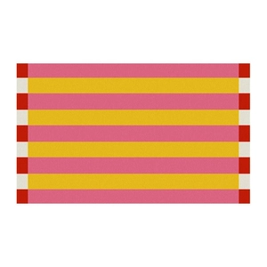 Absorbent diatomite bath mat with pink yellow stripes and red checkerboard edges
